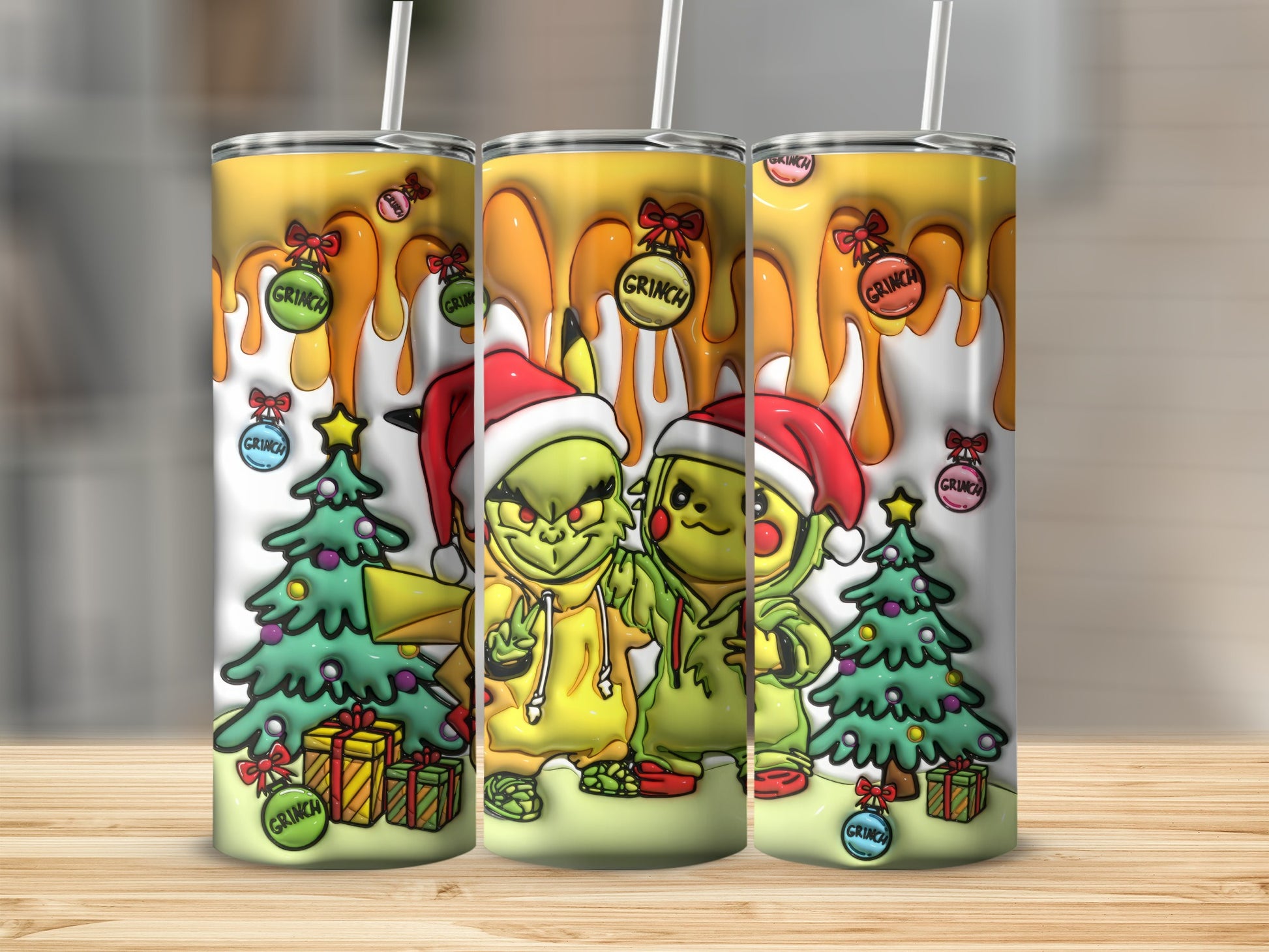 Festive Grinch Christmas Tree Design Tumbler Product