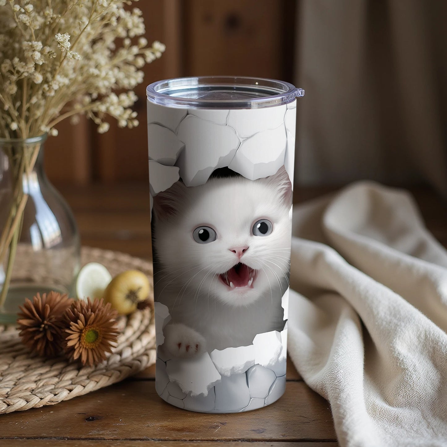 Adorable Kitten Breaking Through Wall Design Tumbler
