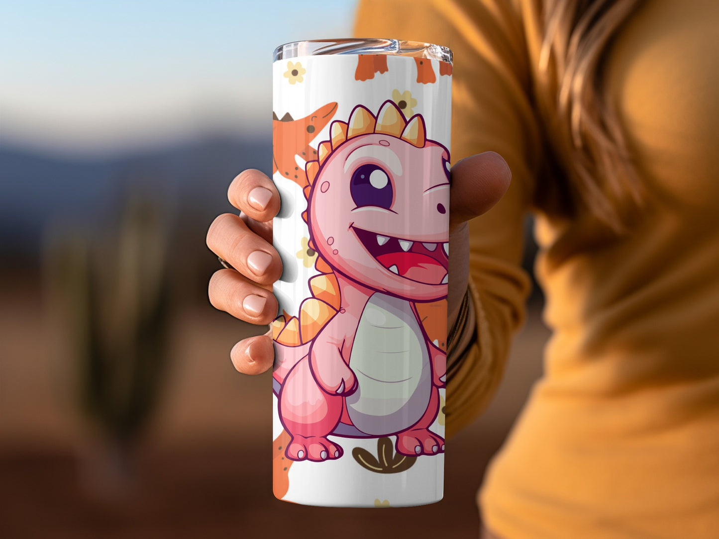 Cute Pink Dinosaur Design Insulated Tumbler Cup