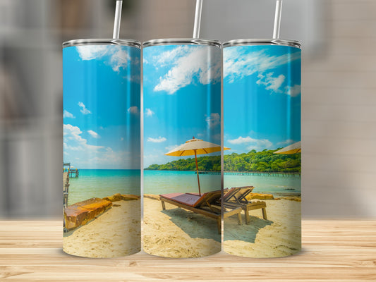 Tropical Beach Scene Insulated Tumbler with Straw