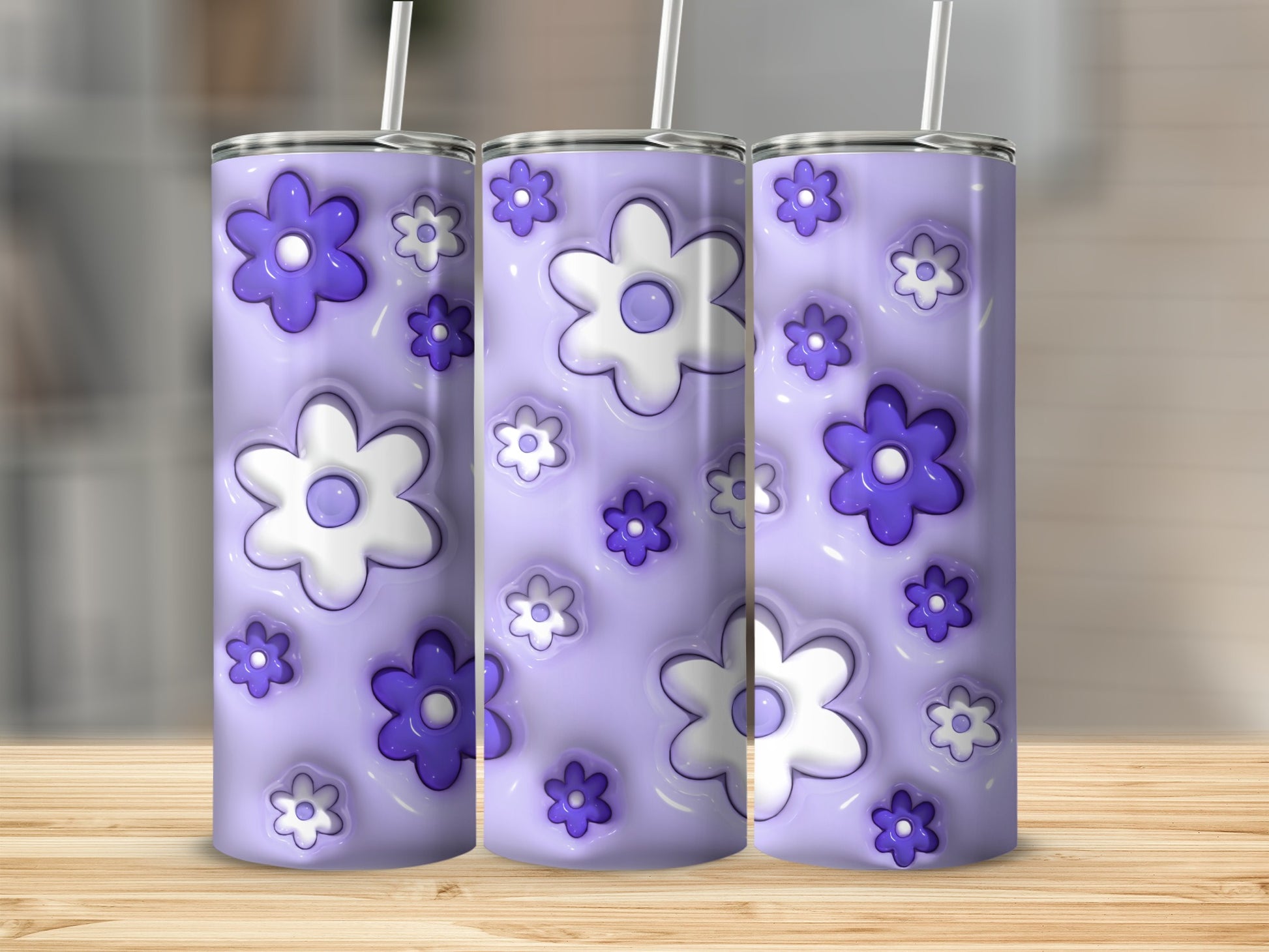Purple Flower Design Insulated Tumbler Fun Drinkware