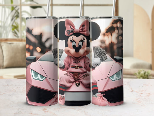 Minnie Mouse and Pink Car Design Tumbler Cup