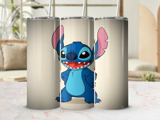 Stitch character on a gradient tumbler with straw.