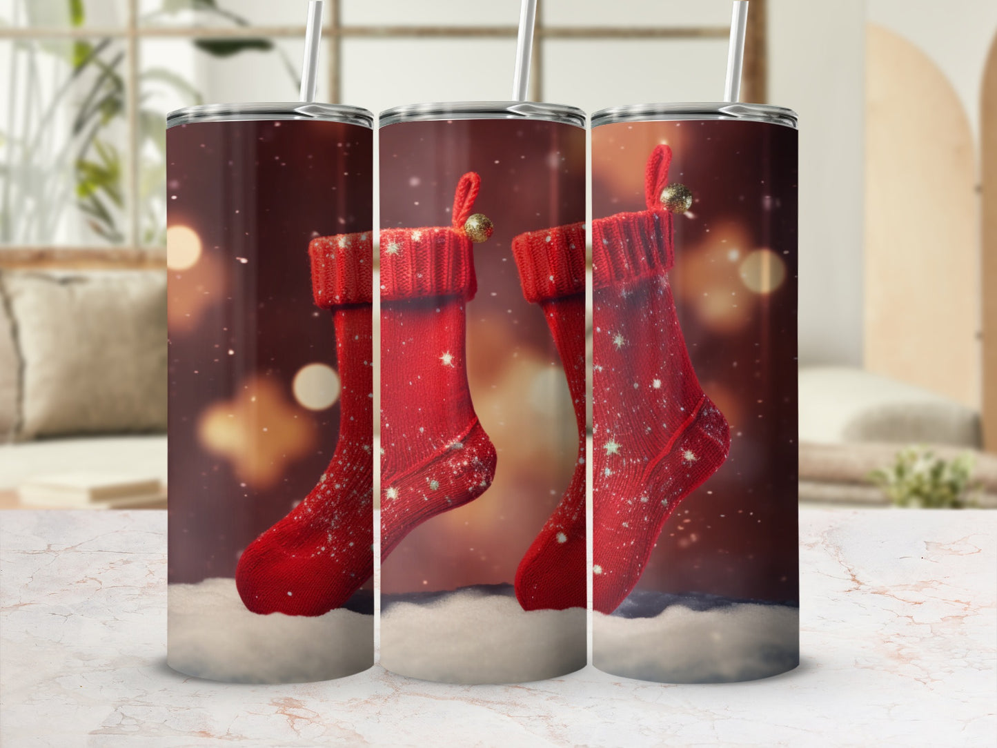 Festive Red Christmas Stocking Tumbler Holiday Drinkware