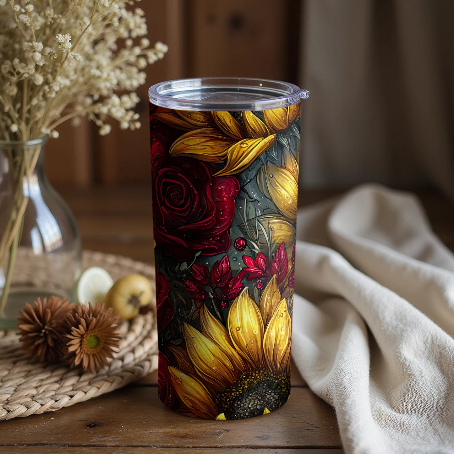 Sunflower and Rose Design Insulated Tumbler