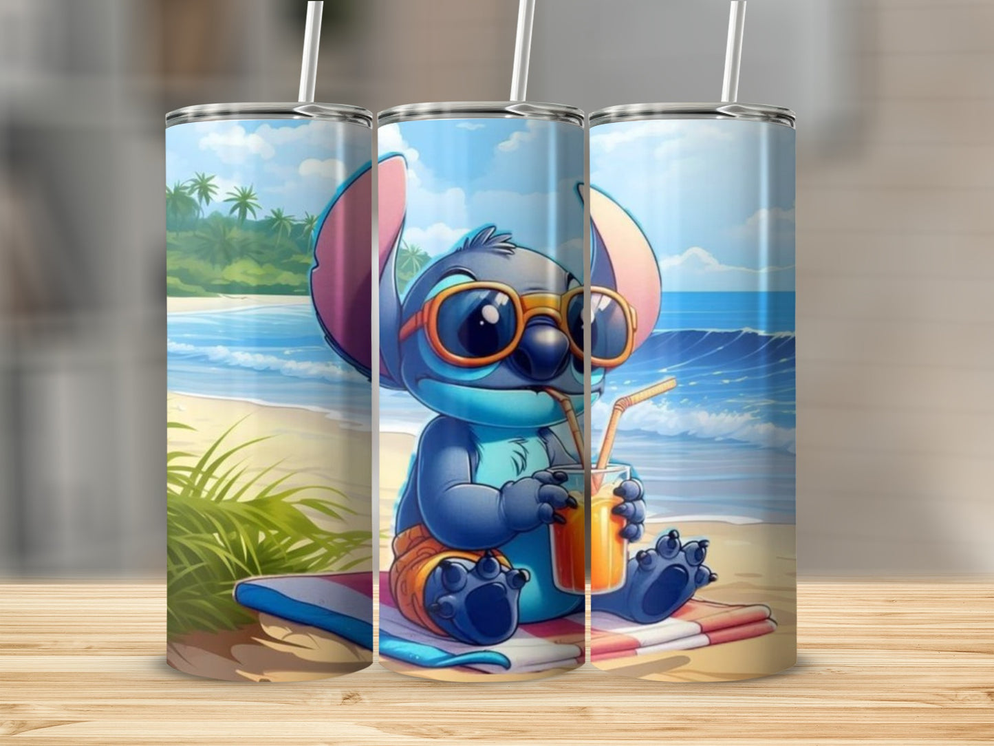 Cute Cartoon Character Enjoying Beverage on Beach Tumbler
