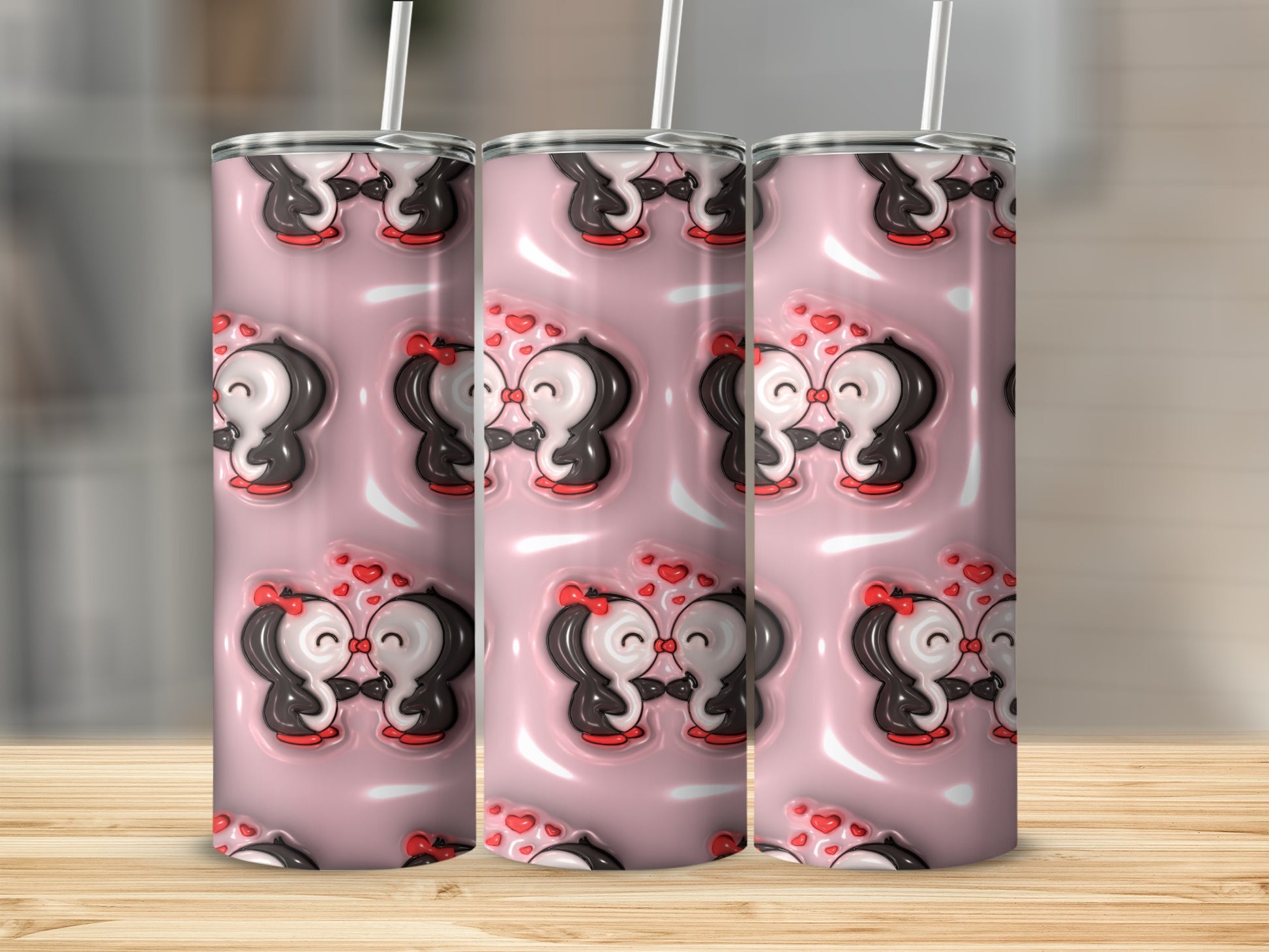 Adorable Character Design Tumbler with Cute Hearts
