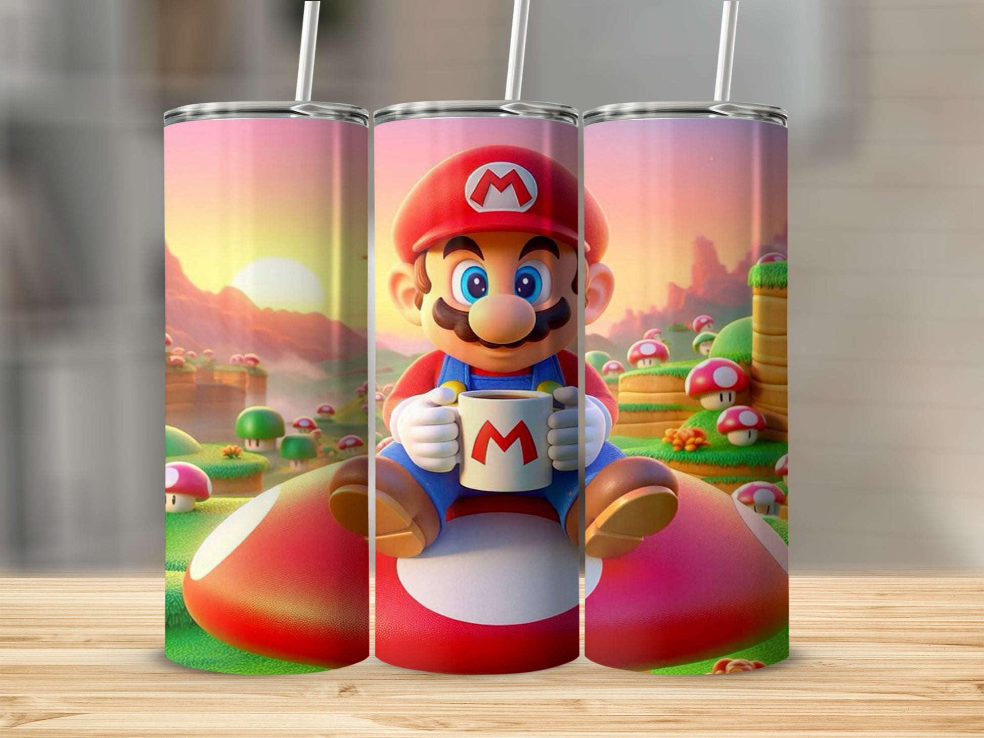Colorful Cartoon Character with Mushroom Design Tumbler