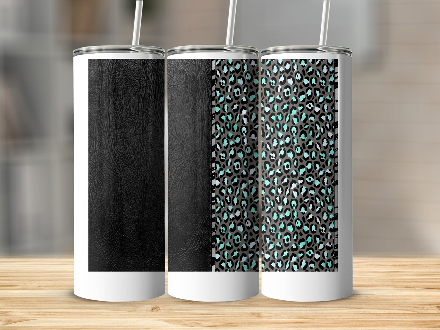 Black Texture Pattern Teal Grey Leopard Spots Tumbler product type