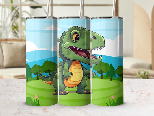 Cute Cartoon Dinosaur Design Tumbler With Straw Cup