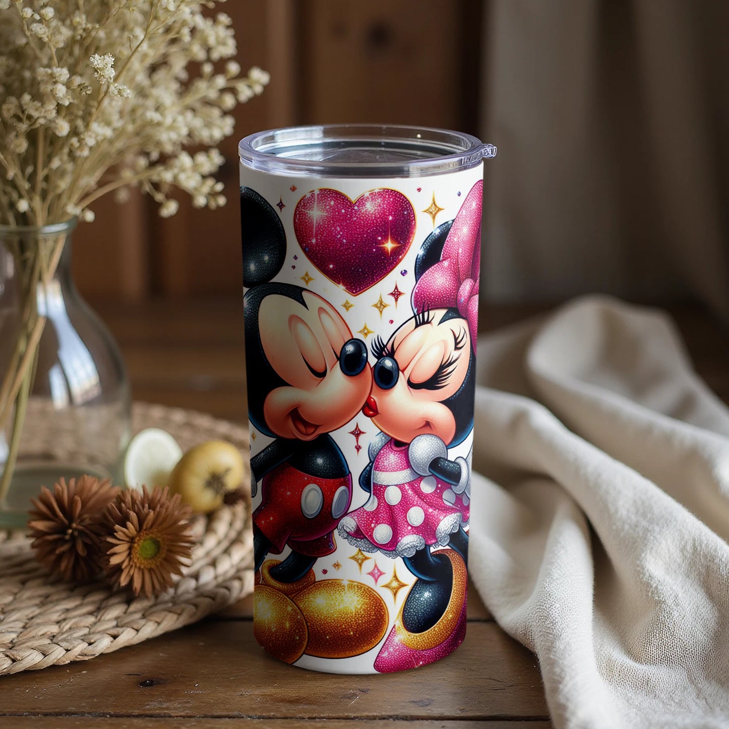 Cute Kissing Cartoon Characters with Hearts Tumbler