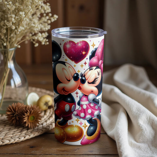 Cute Kissing Cartoon Characters with Hearts Tumbler