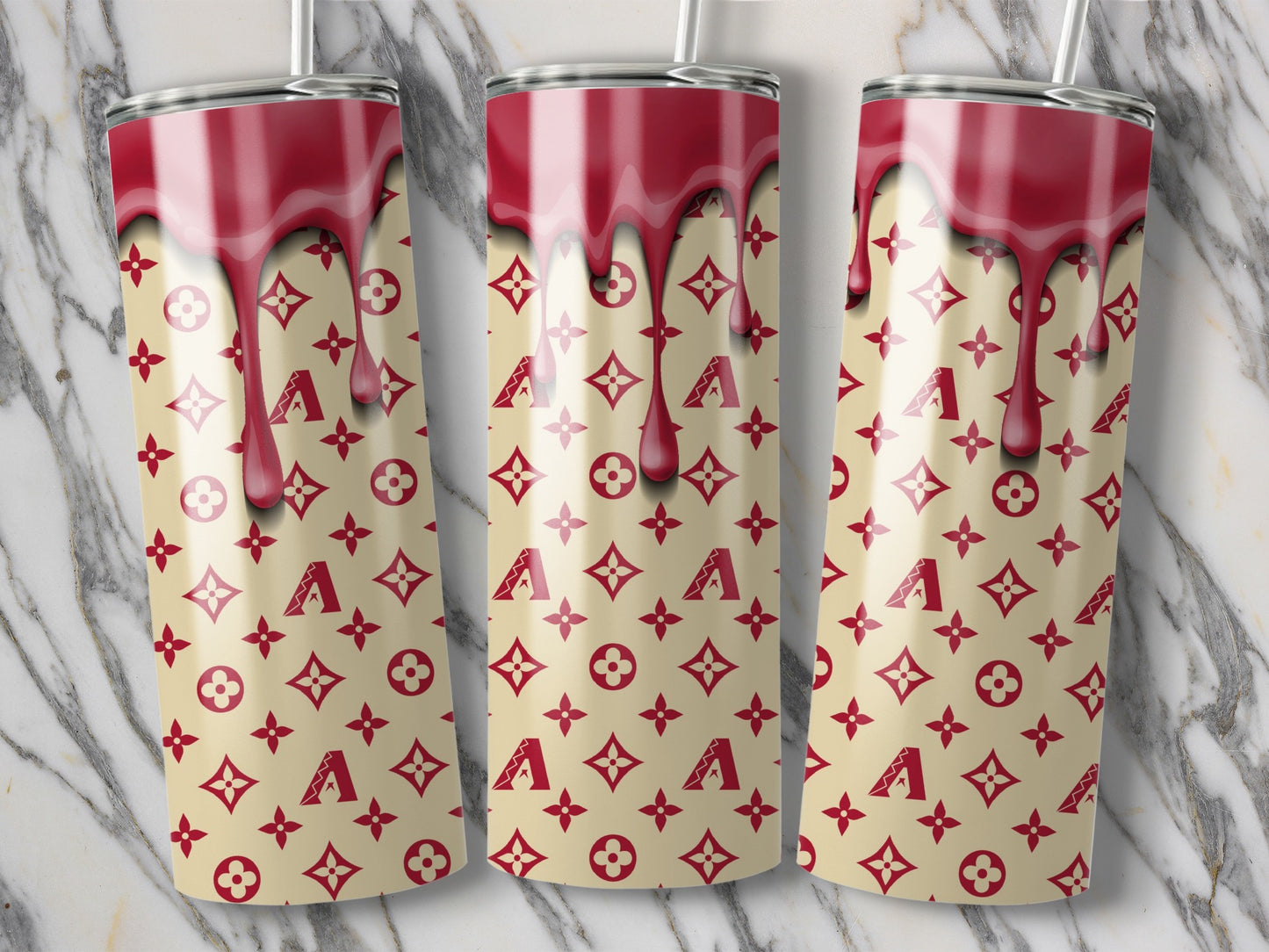 Drip Design Flowers A Letters Pattern On Background Tumblers