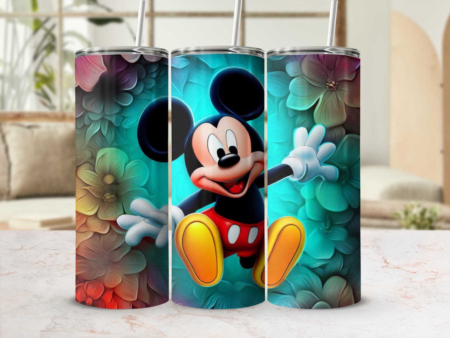 Colorful Mickey Mouse Floral Design Tumbler