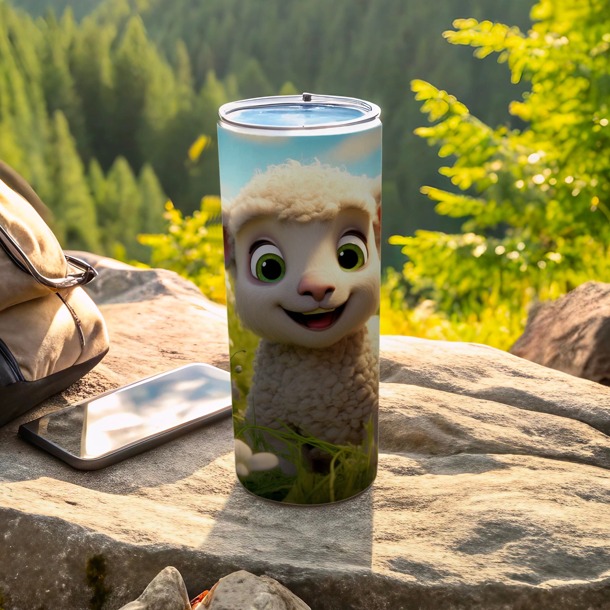 Adorable Cartoon Lamb Travel Tumbler with Lid
