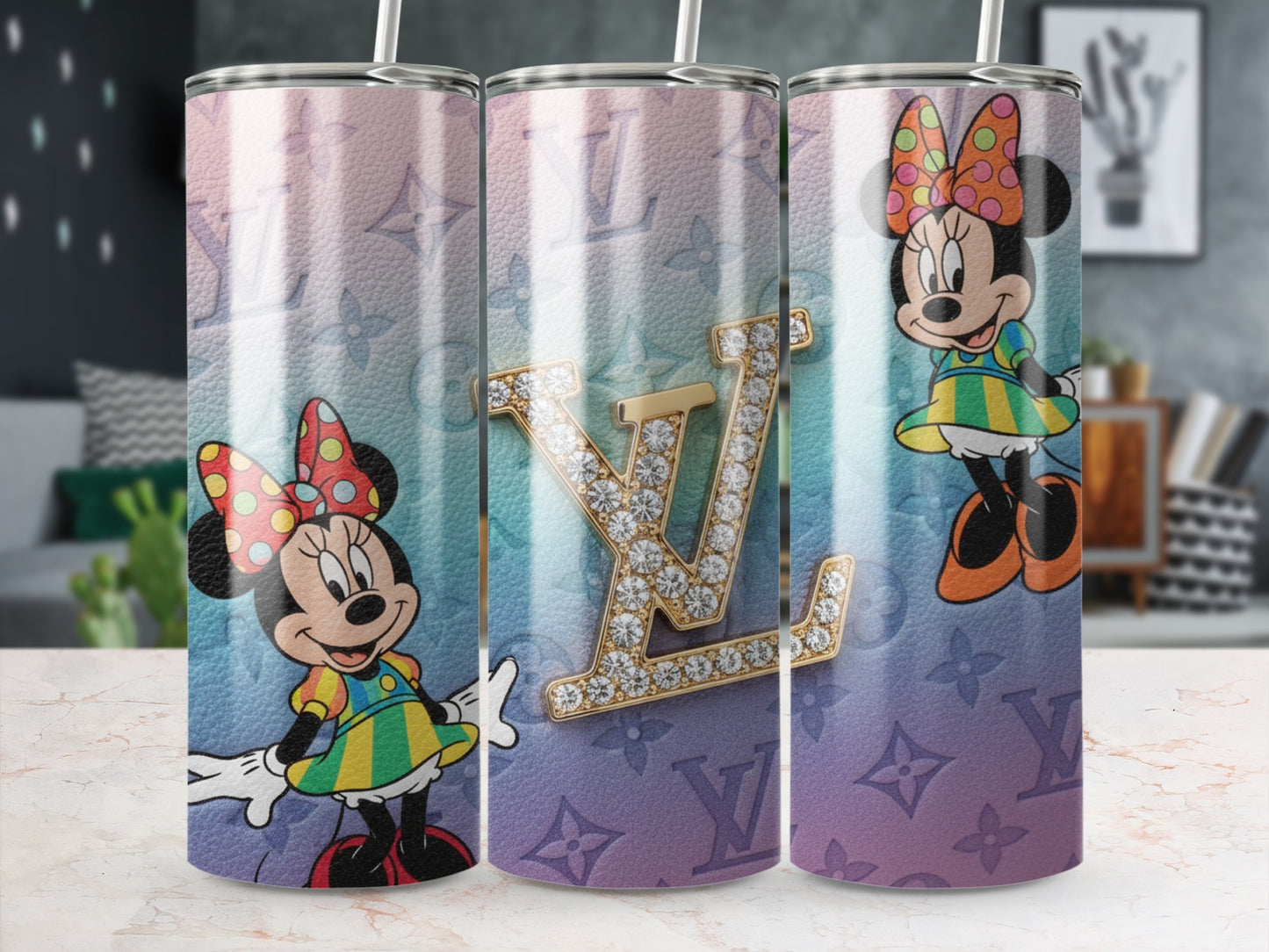 Minnie Mouse Decorated Tumbler with Sparkling LV Design