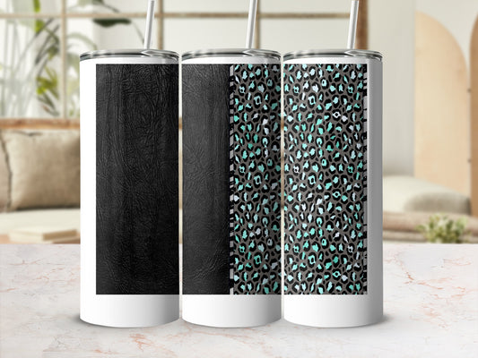 Black Crinkle Look Teal Leopard Print Tumbler product type