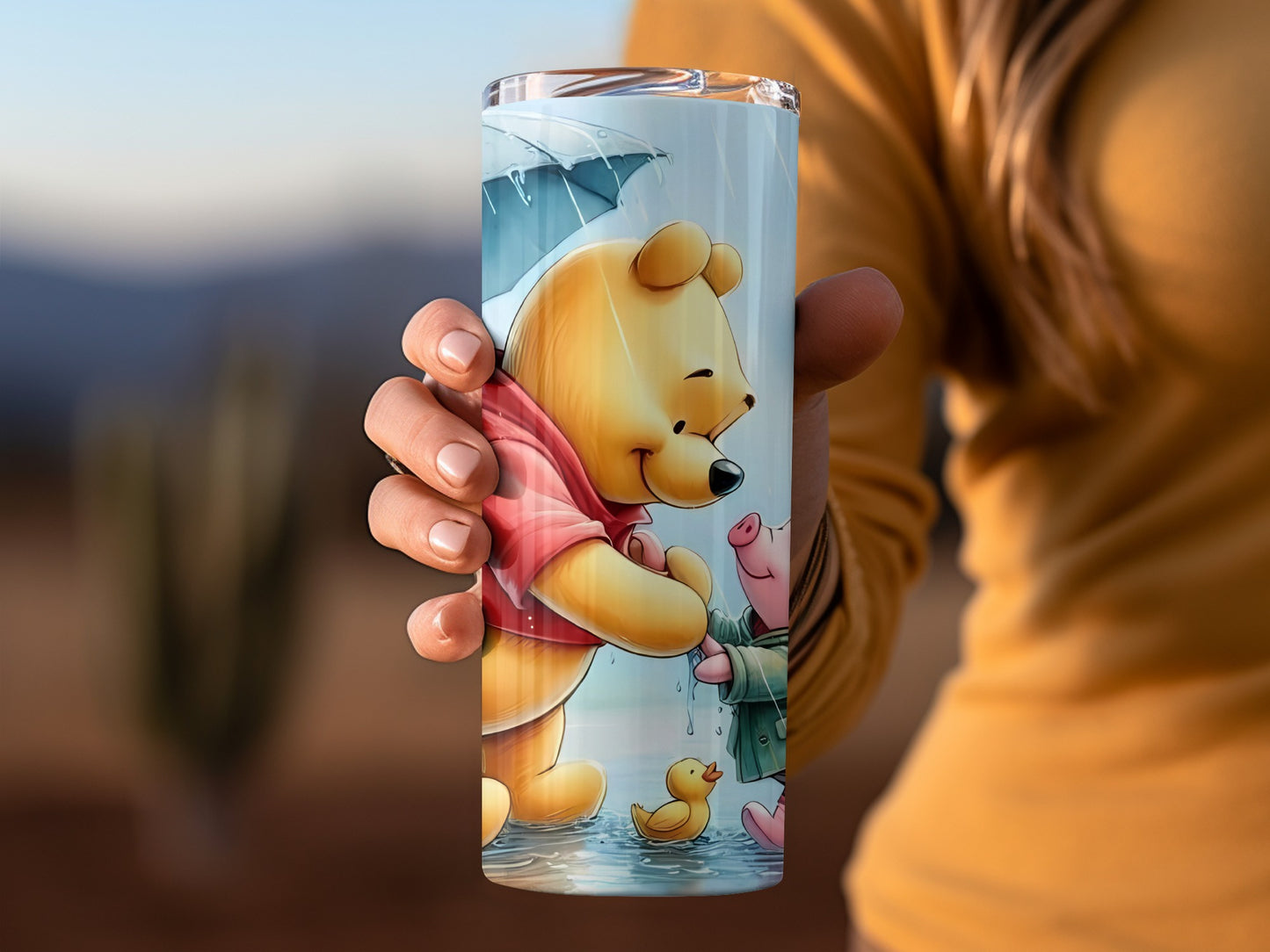 Winnie the Pooh Piglet Duck in Rain Cartoon Tumblers