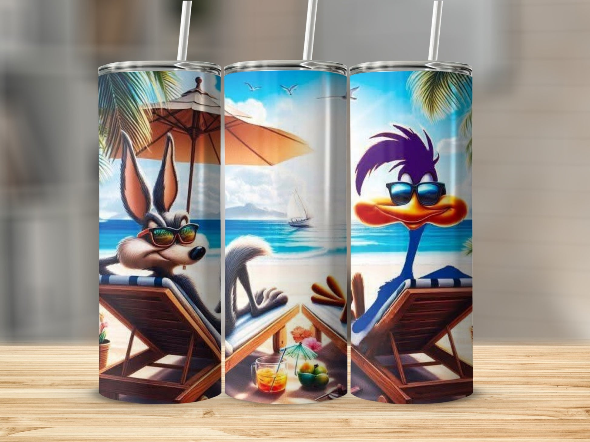 Beach Time Cartoon Characters Chill Vibes Tumbler
