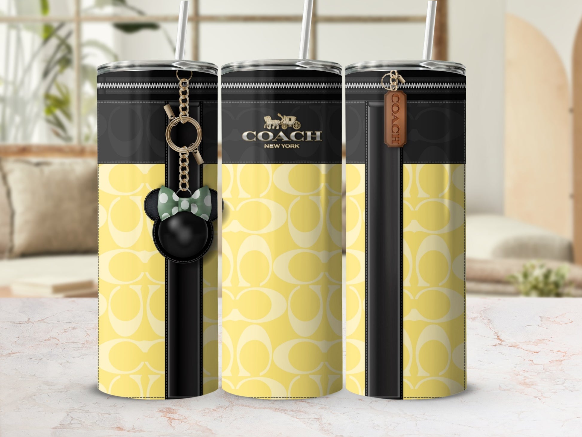 Luxury Designer Patterned Yellow Black Tumblers