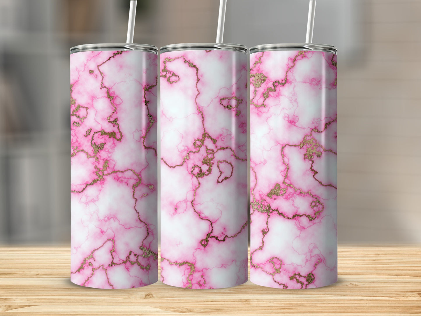 Pink Marble Design with Gold Veins Pattern Tumblers