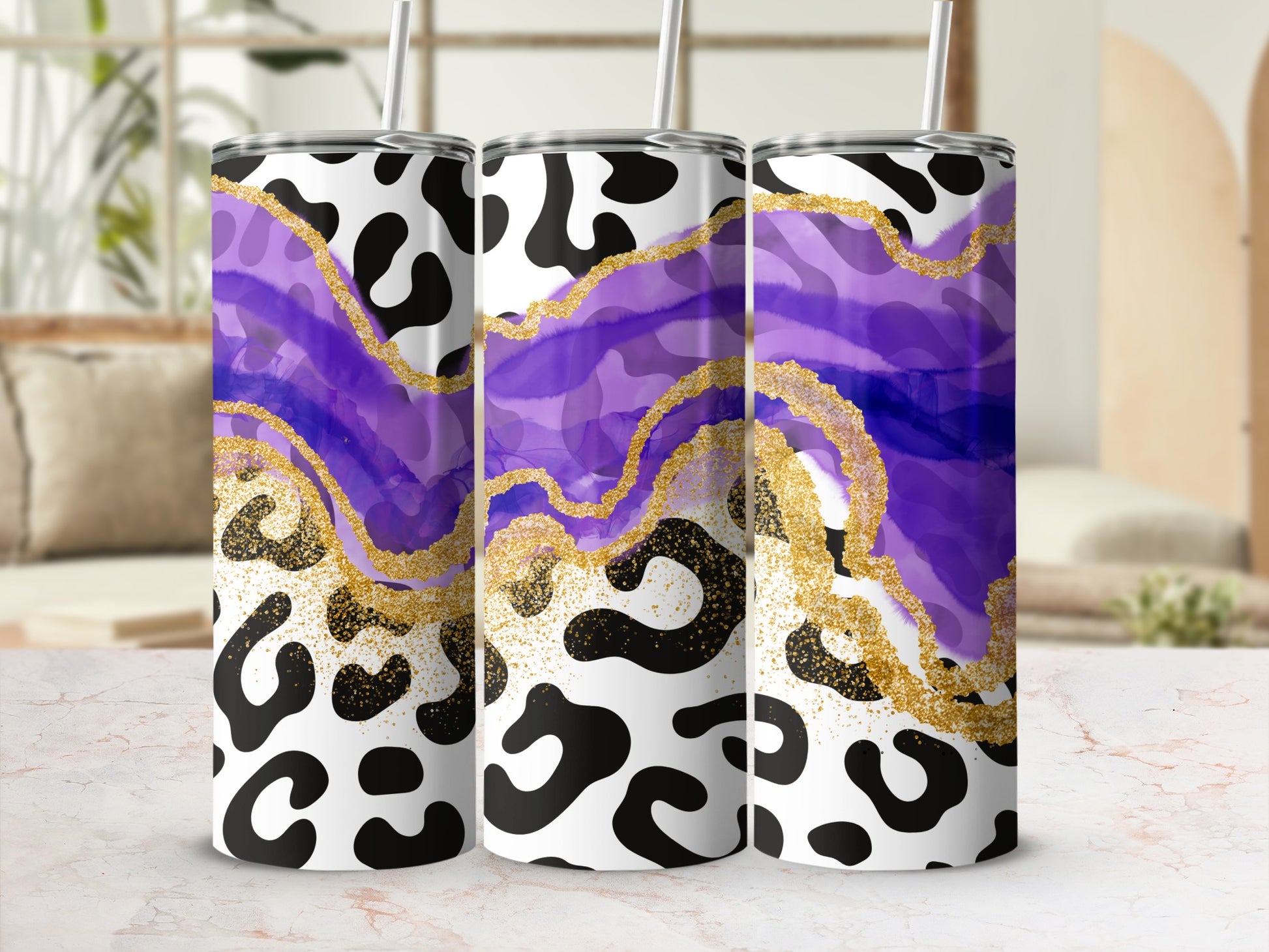 Purple and Gold Abstract Animal Print Tumbler