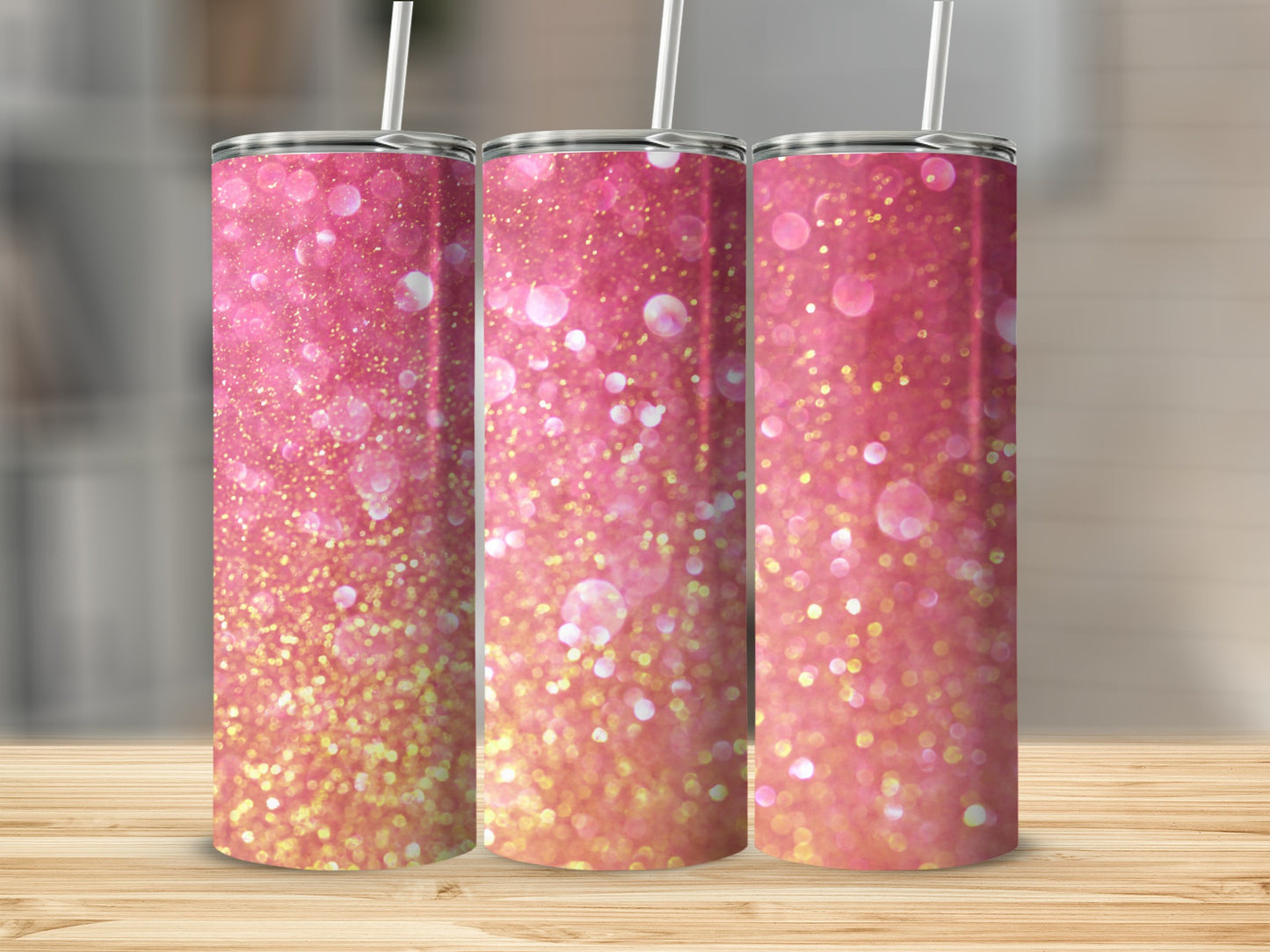 Glittering Pink and Gold Sparkle Tumbler Product
