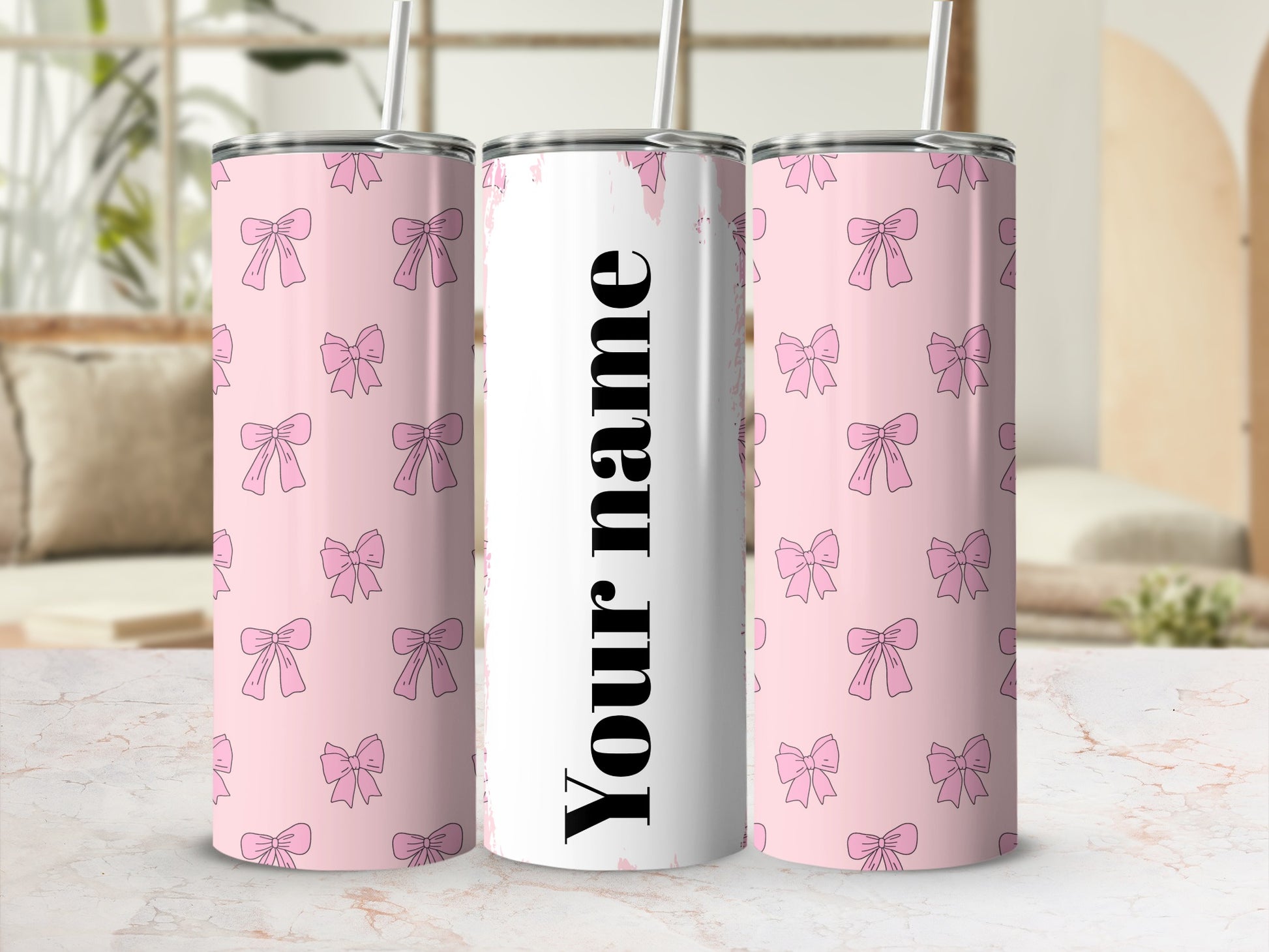 Customizable Pink Bows Your Name Tumbler Flask