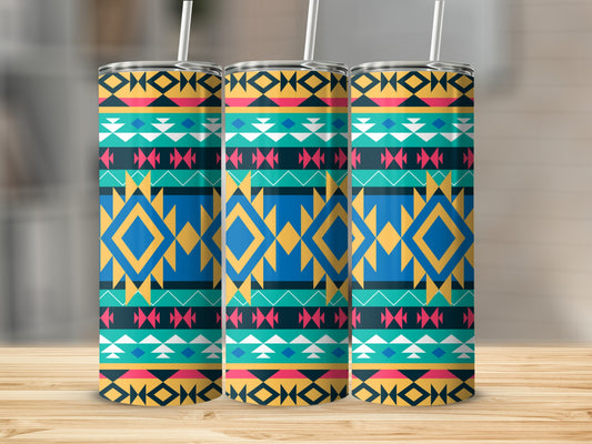 Vibrant Geometric Pattern Travel Tumbler Product