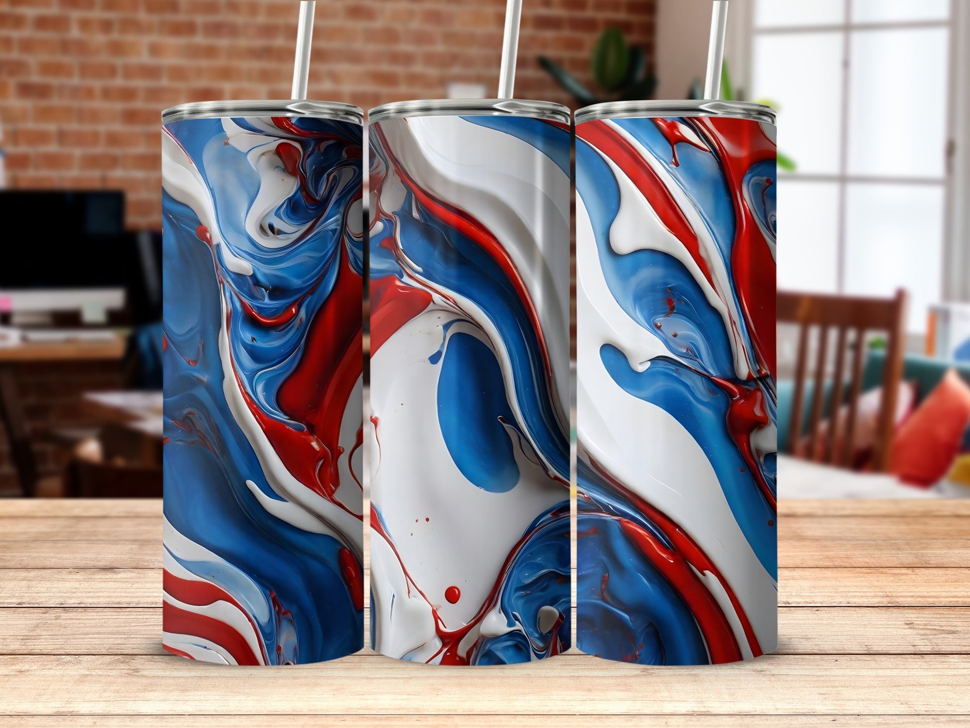 Swirling Red Blue White Abstract Paint Tumbler product type