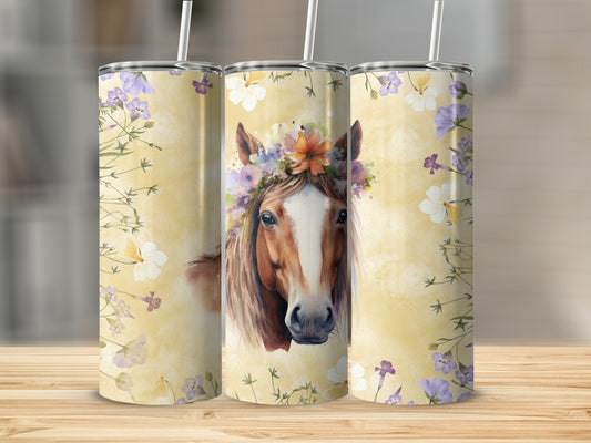Beautiful Horse with Floral Crown Tumbler Cup