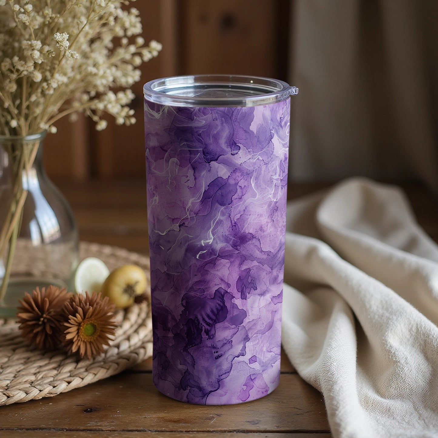 Purple Abstract Watercolor Insulated Tumbler Cup