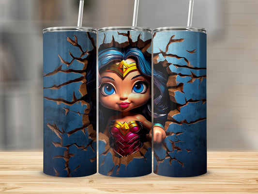 Cute Superhero Cracking Through Art Tumbler Design