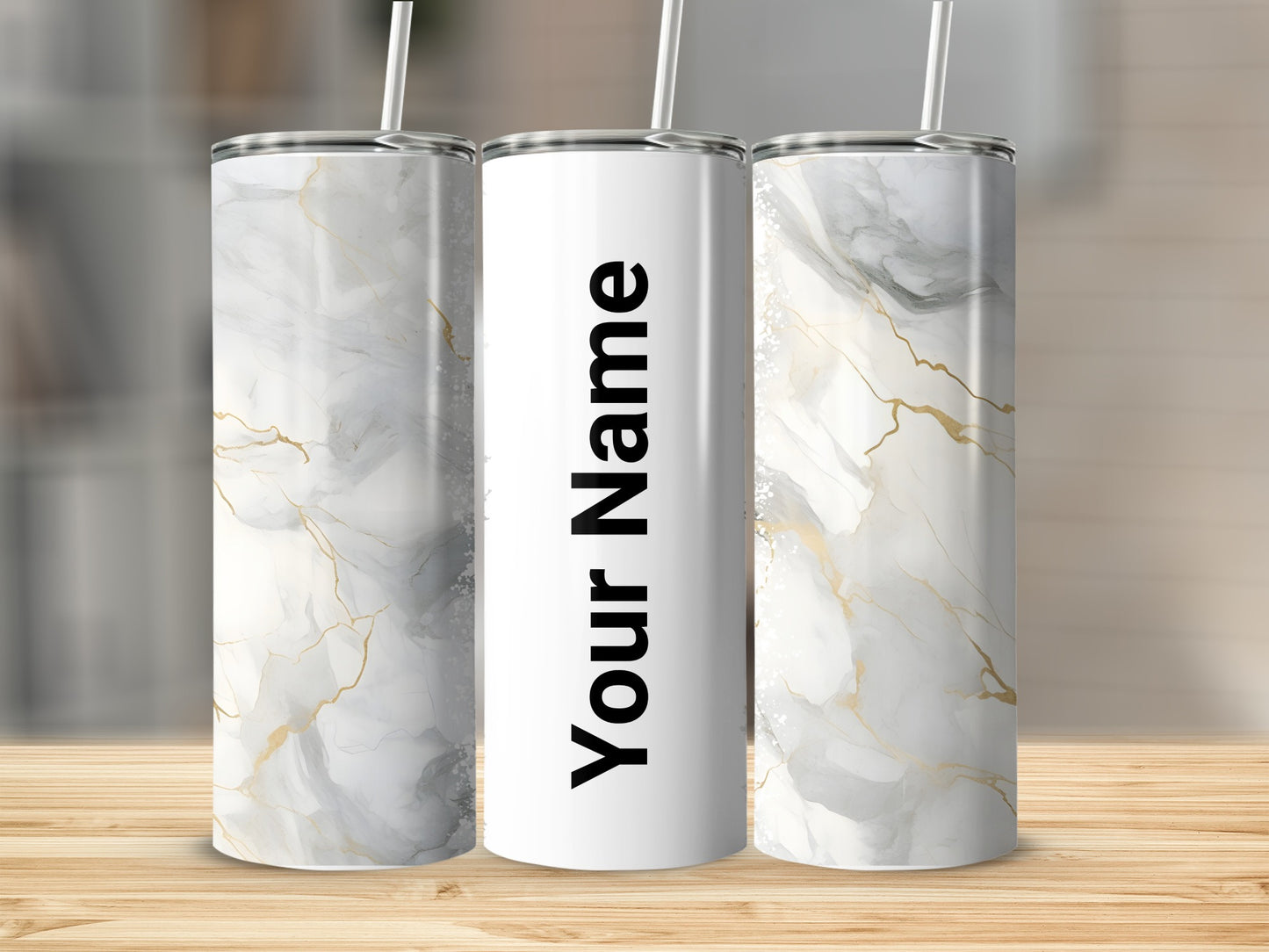 Personalized Marble Theme Tumbler Customizable Flask