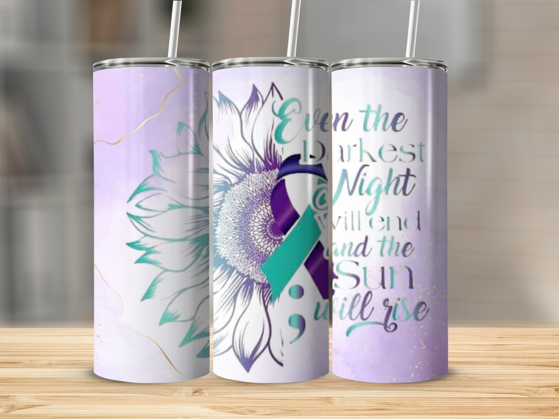 Inspirational Sunflower Design Tumbler with Straw