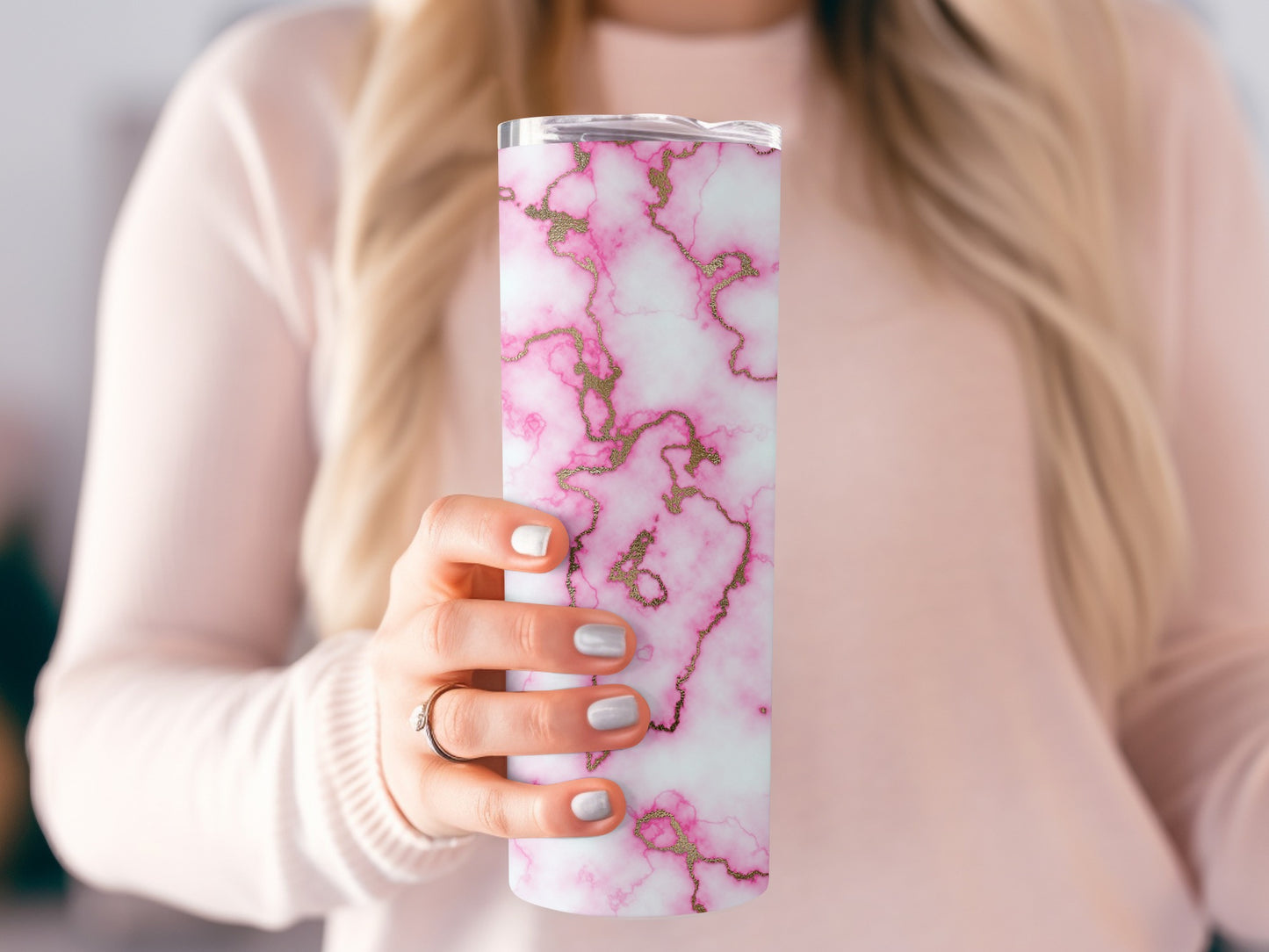 Pink Marble with Gold Veins Designer Look Stylish Tumblers