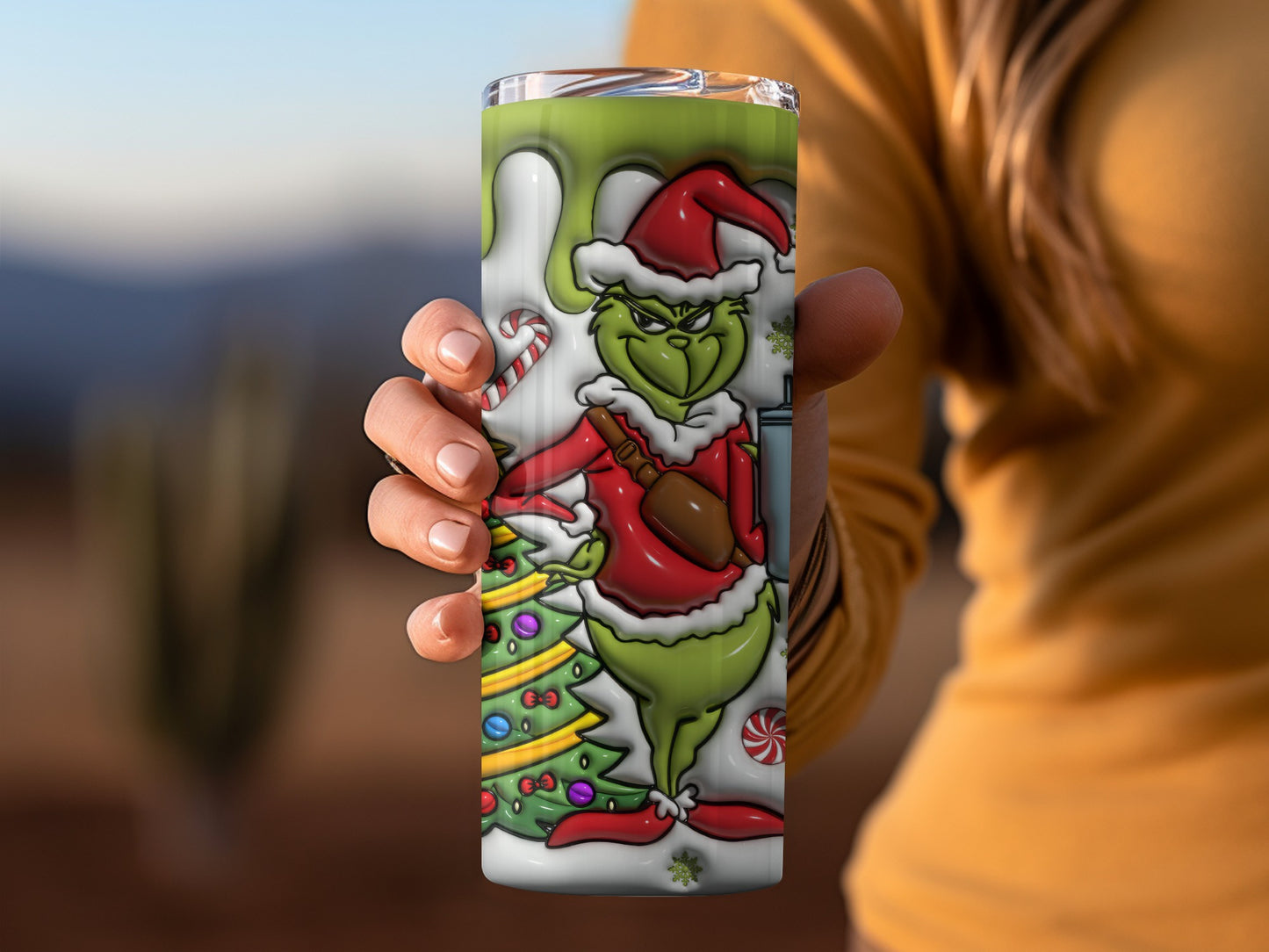 Holiday Grinch in Santa Suit Christmas Tumbler Cup