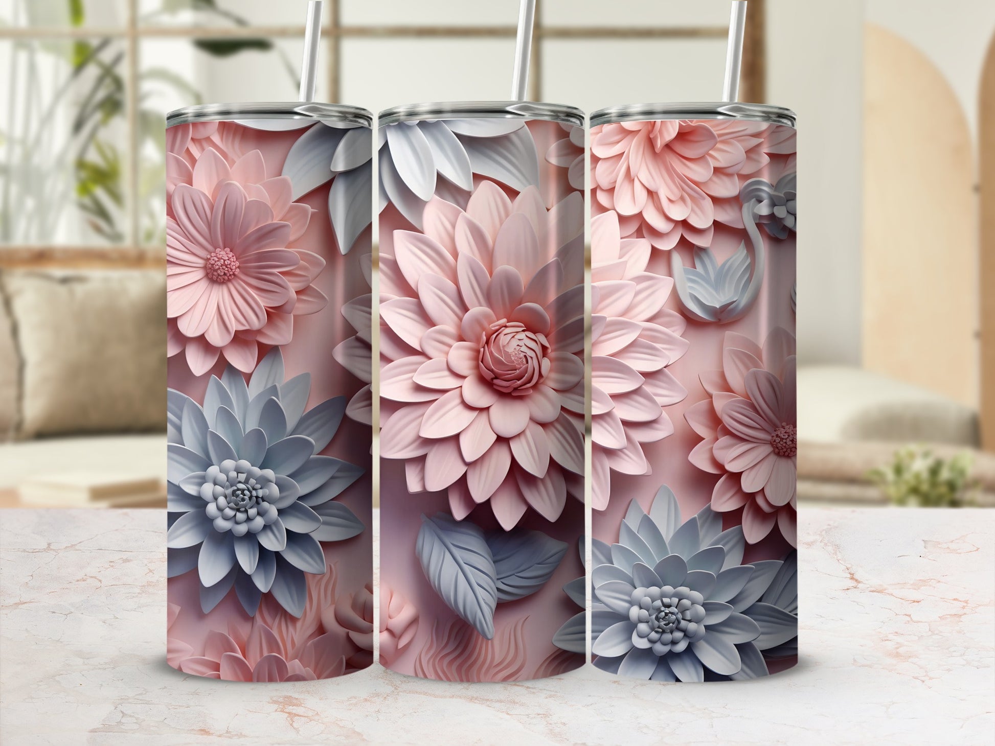 Floral Art Design Insulated Tumbler for Beverage
