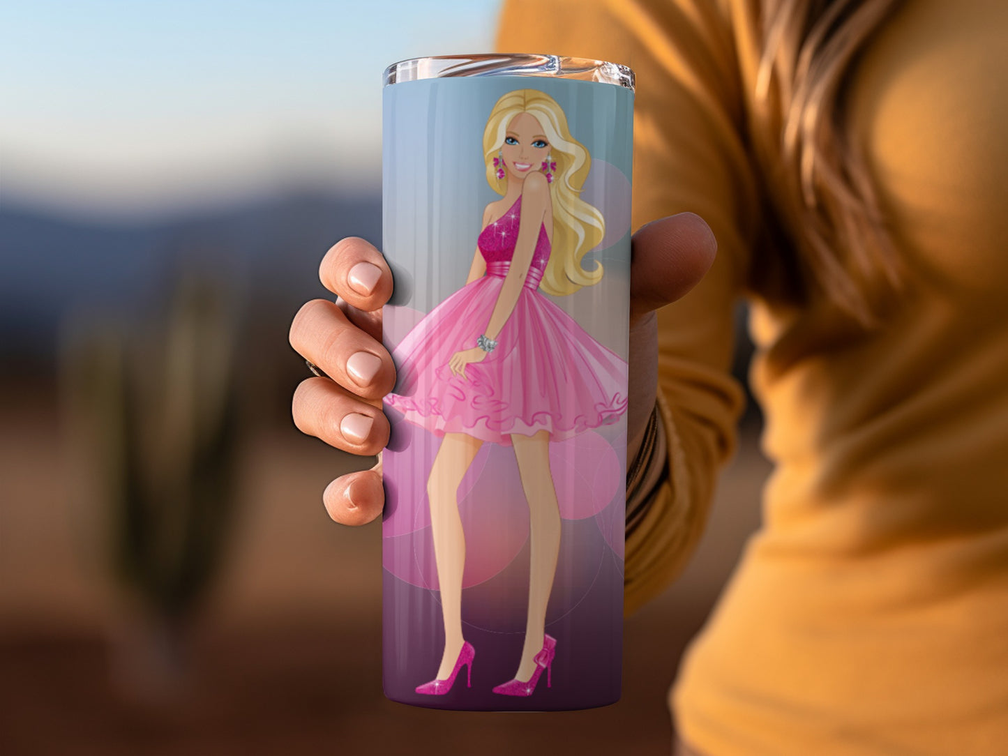 Blonde Doll in Pink Dress Illustration Fashion Tumblers