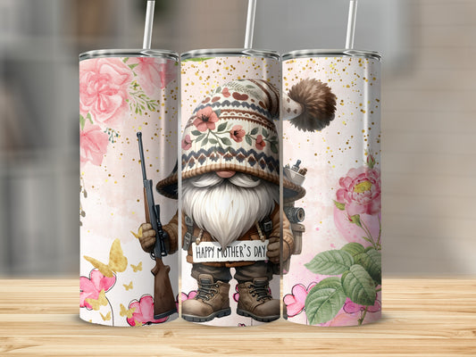 Happy Mother's Day Floral Hunting Gnome Design Tumbler