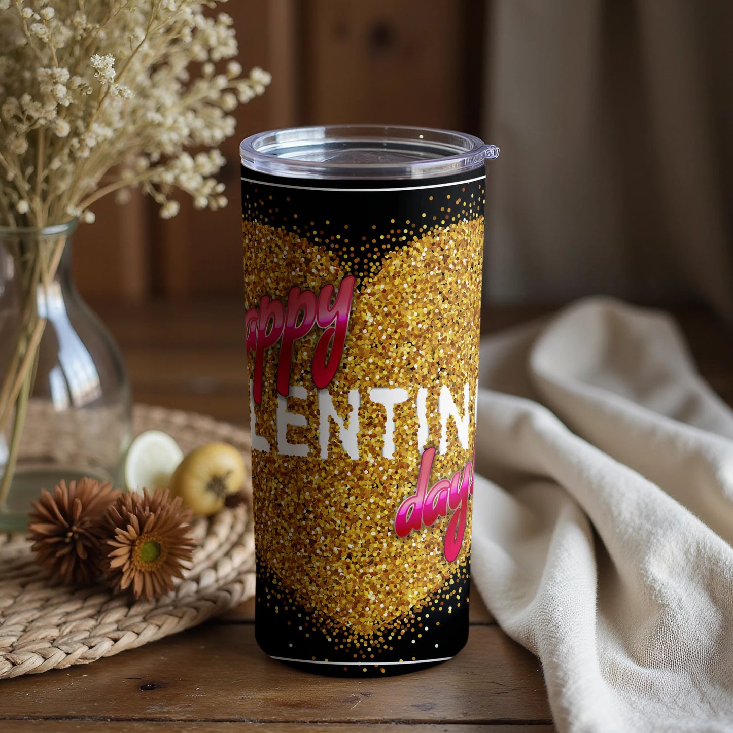 Happy Valentins Day Glitter Tumbler Design