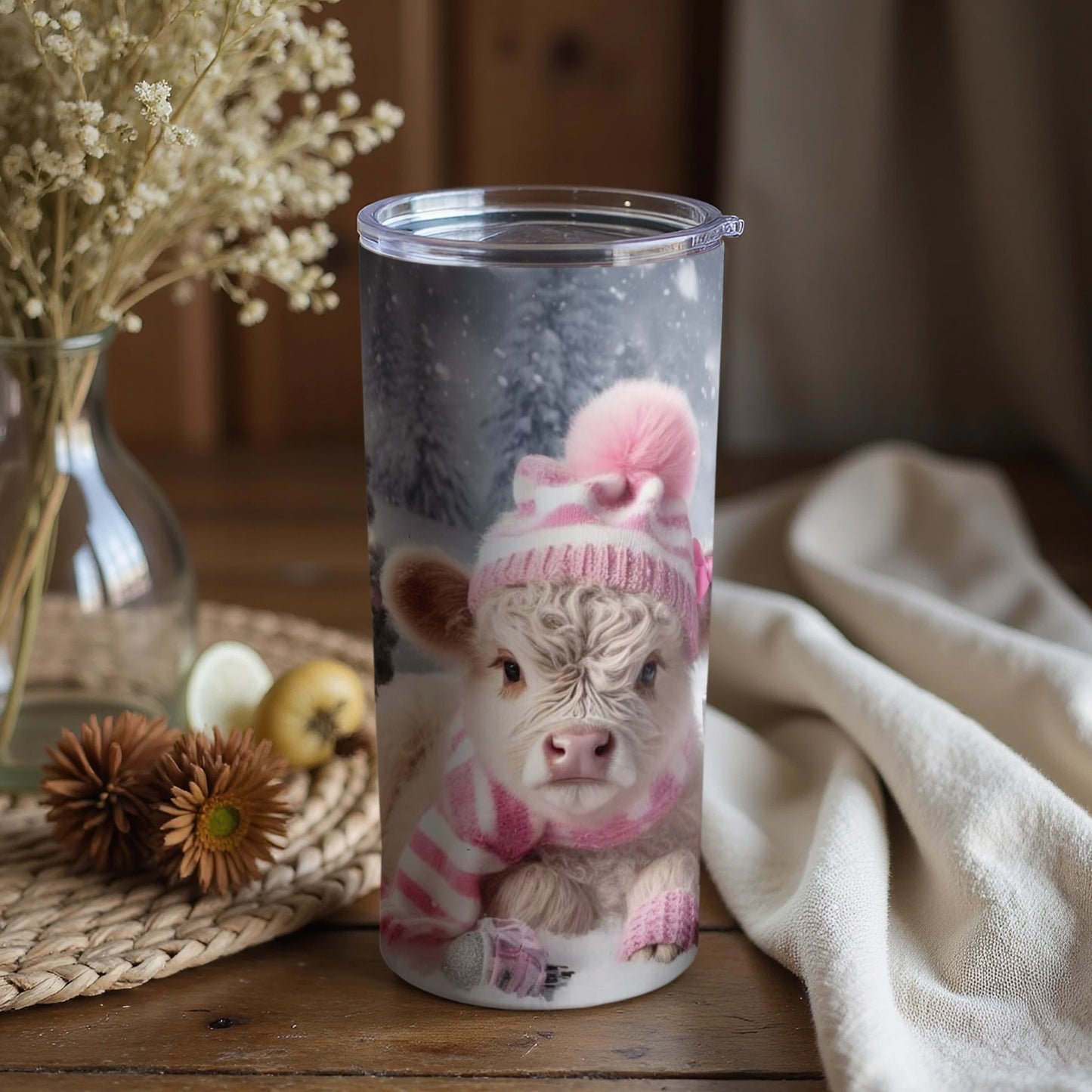 Adorable Cow in Winter Outfit Insulated Drink Tumbler
