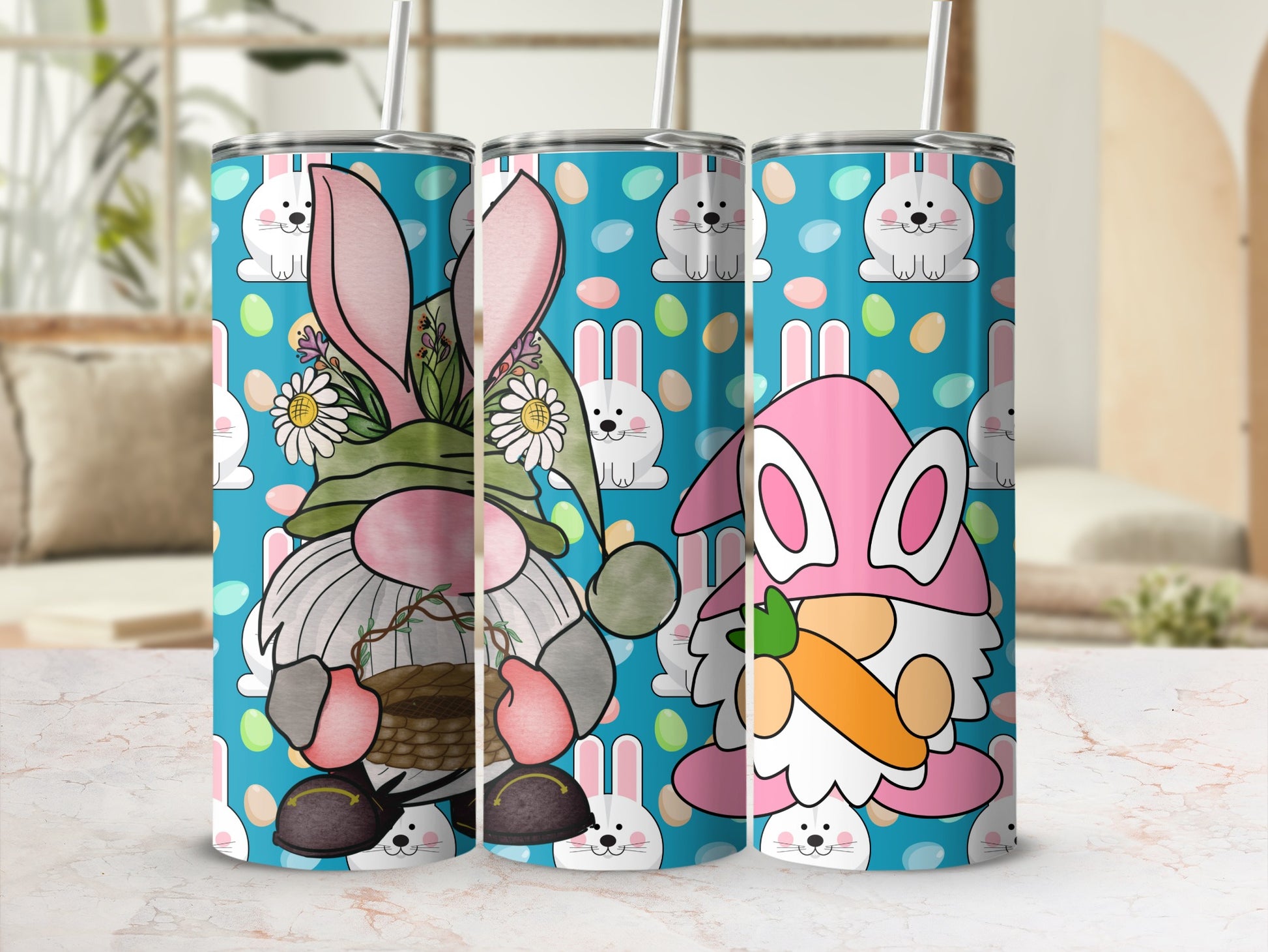 Cute Easter Bunny Gnome Tumbler With Straw Flask
