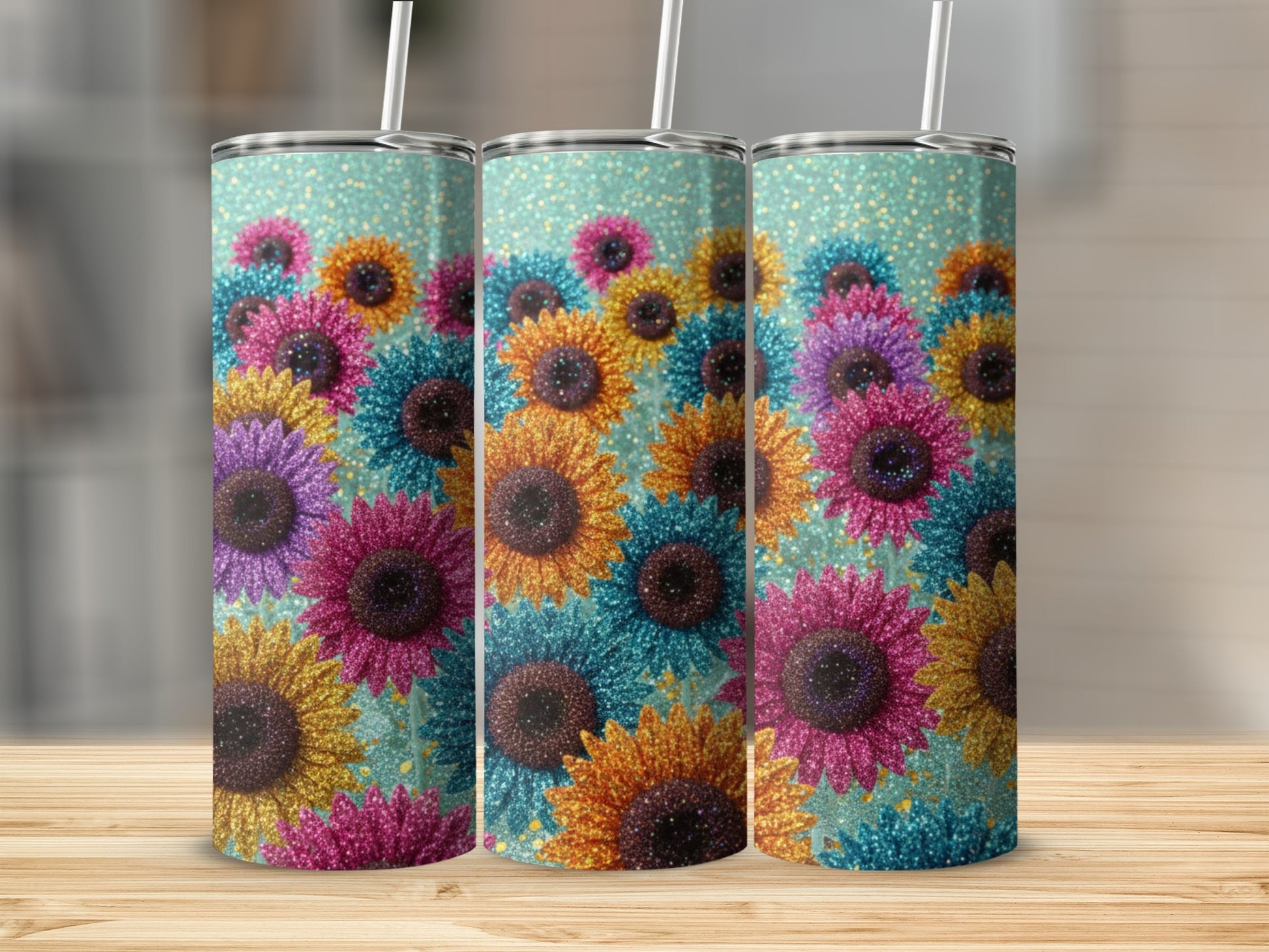 Vibrant Sunflower and Glitter Art Tumbler Cup