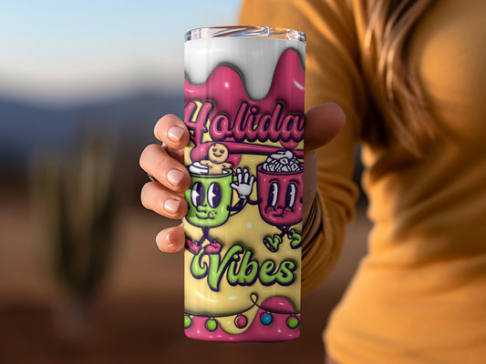 Holiday Vibes Tumblers With Festive Cartoon Characters