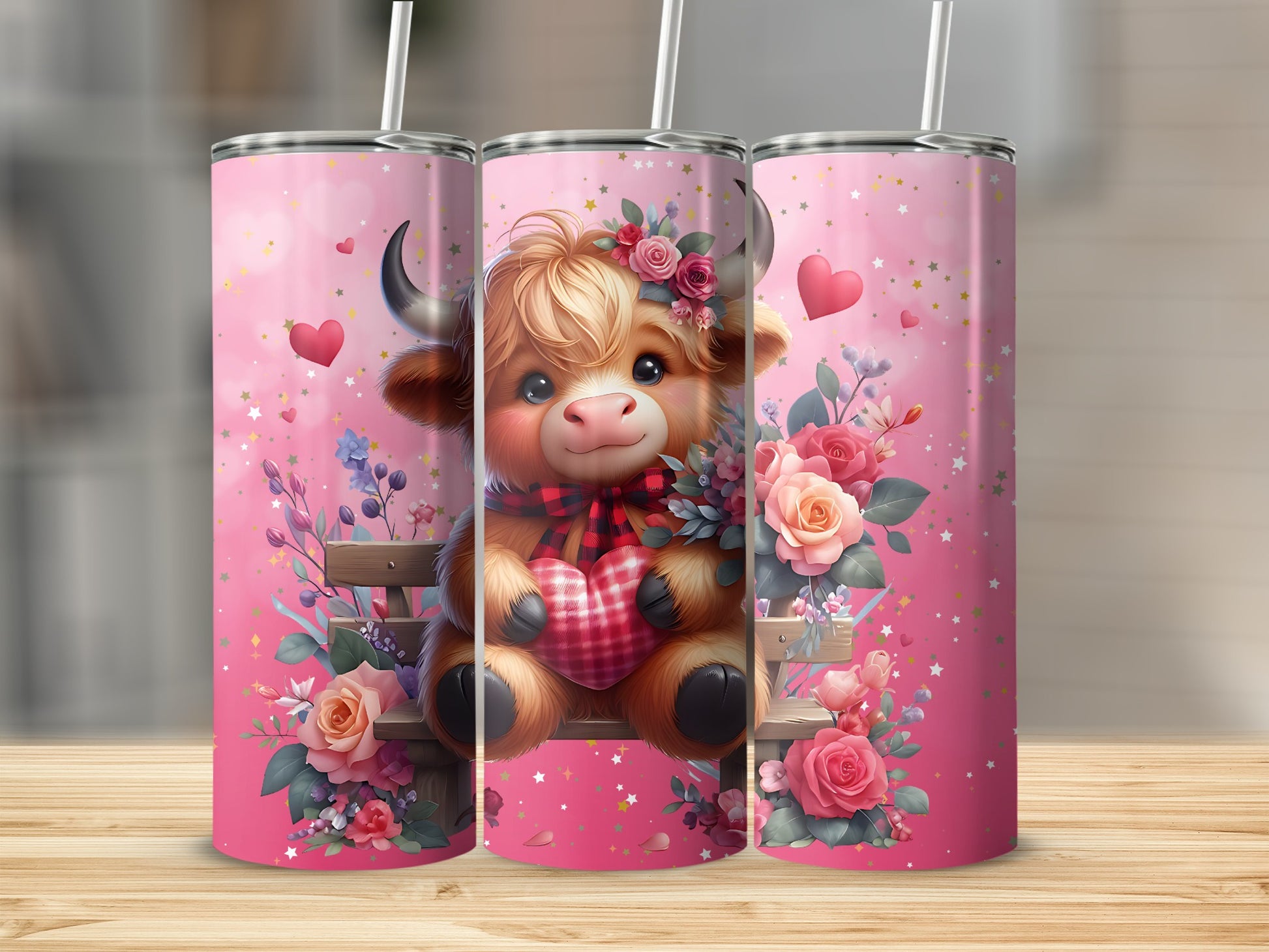 Cute Baby Animal with Floral Hearts on Pink Tumbler