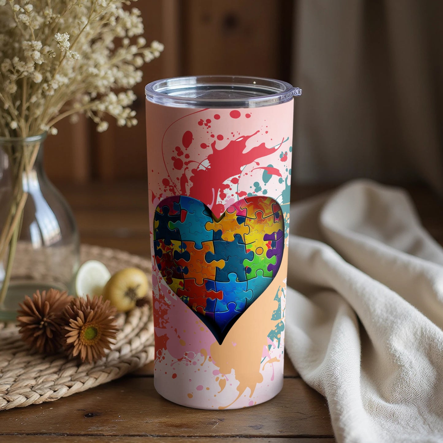 Colorful Heart Puzzle Design Tumbler for Unique Gift