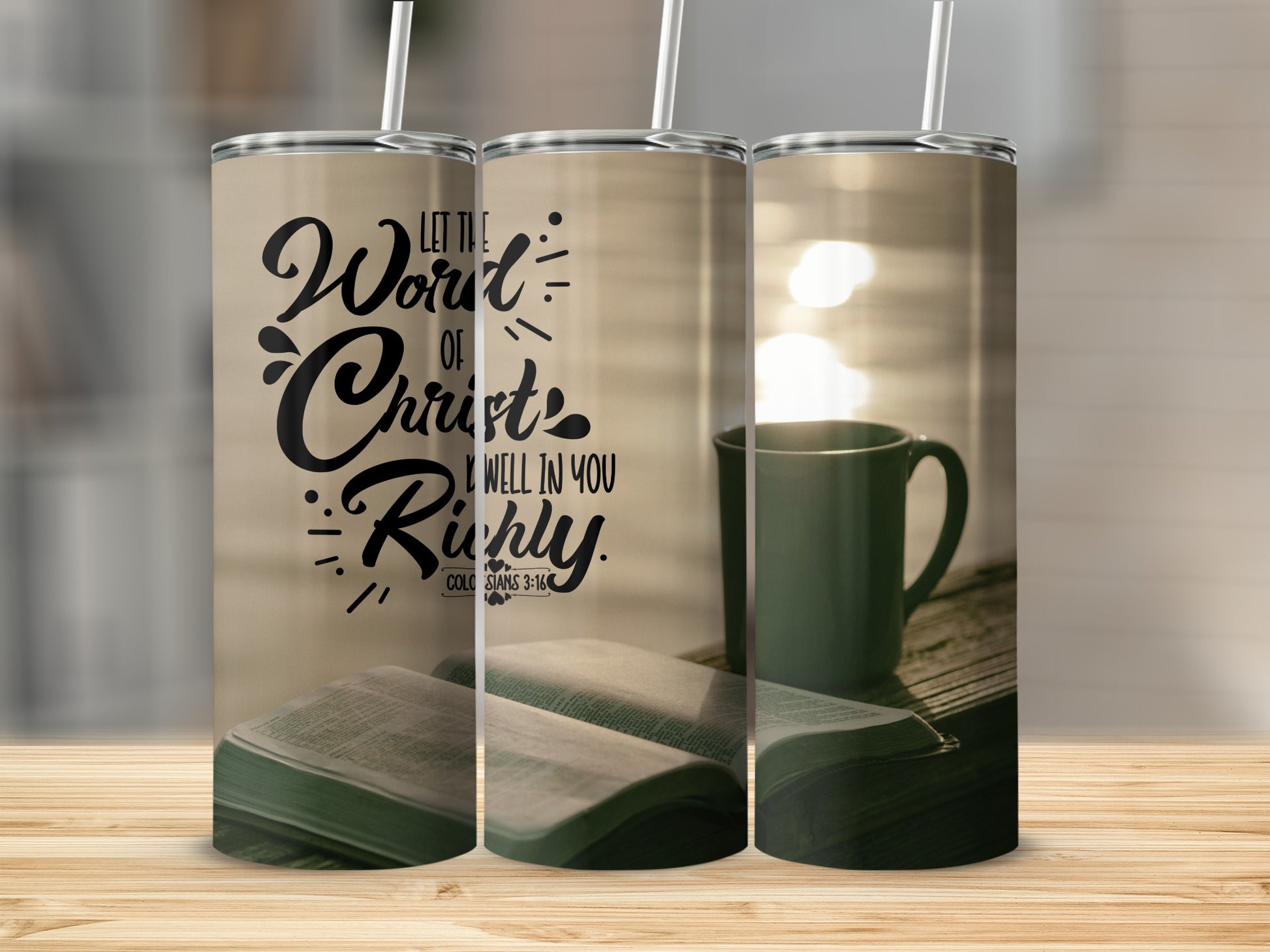 Inspirational Christian Quote Tumbler with Mug and Book