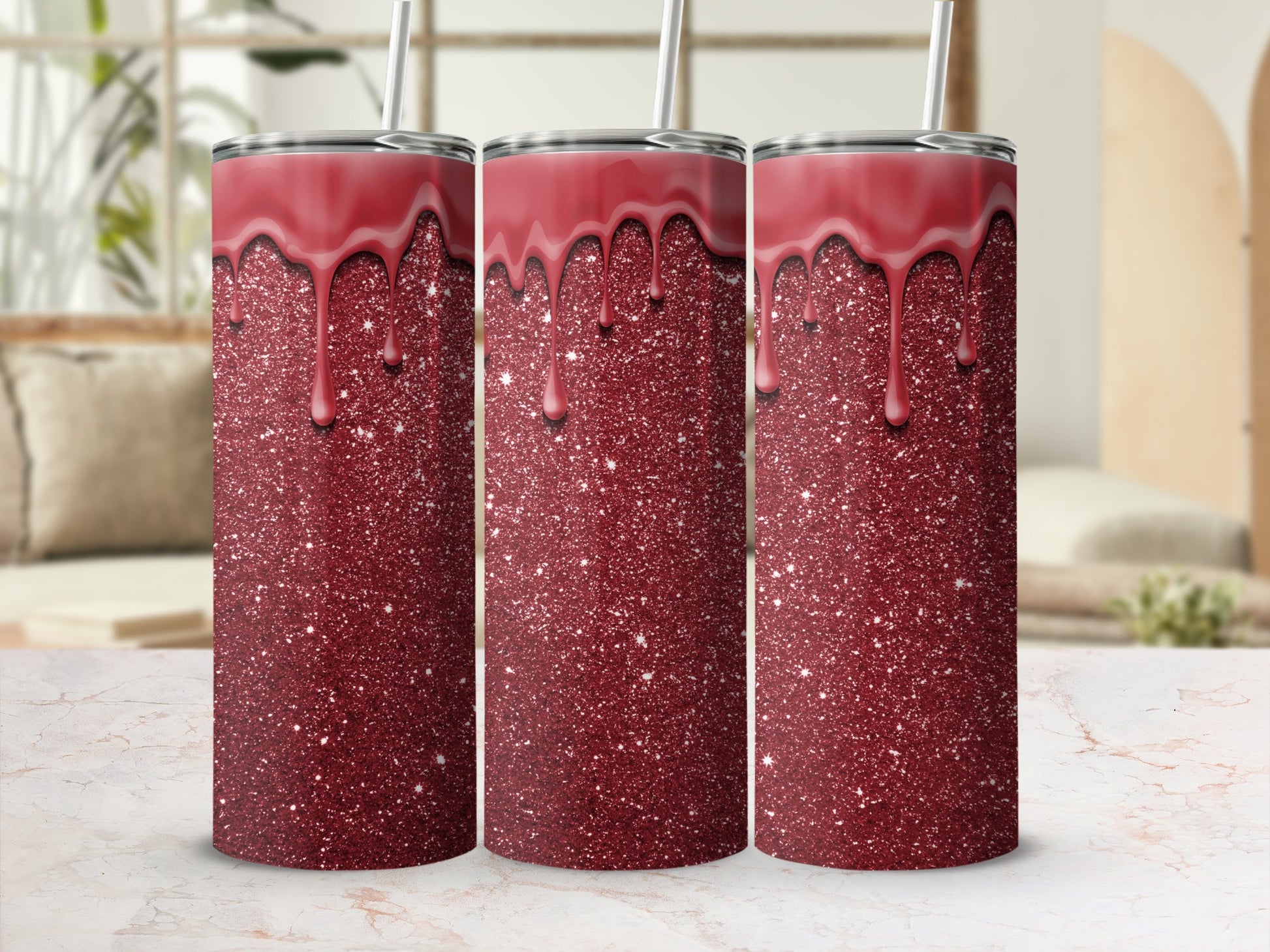 Glittery Red Dripping Tumblers with Sparkle Effects
