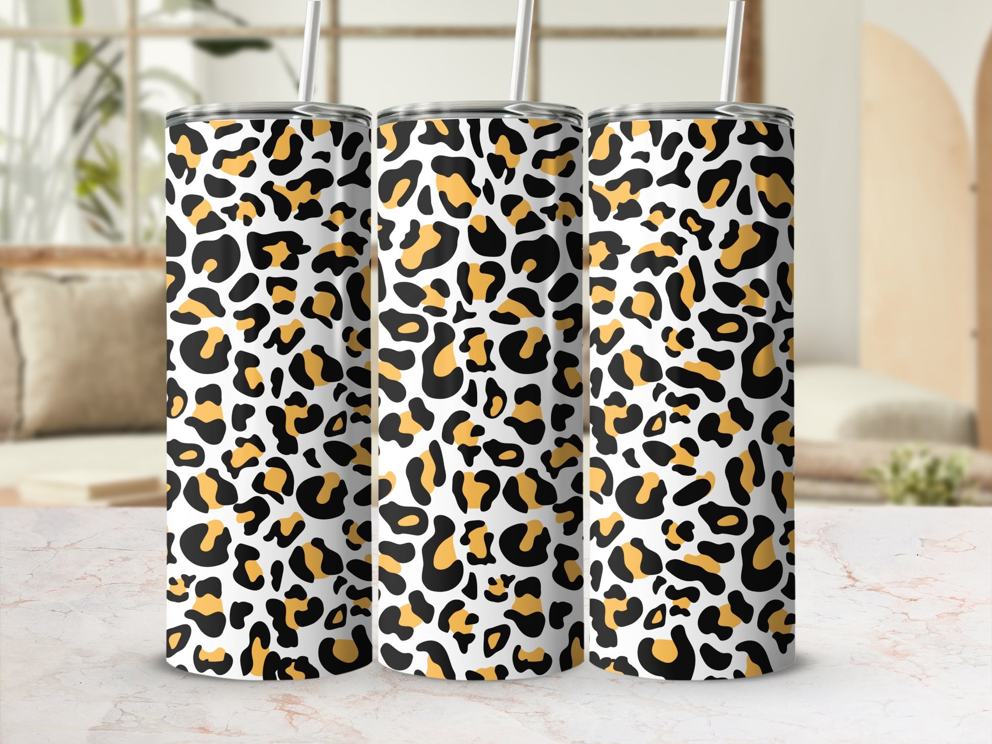 Stylish Leopard Print Tumbler With Straw Trendy Design